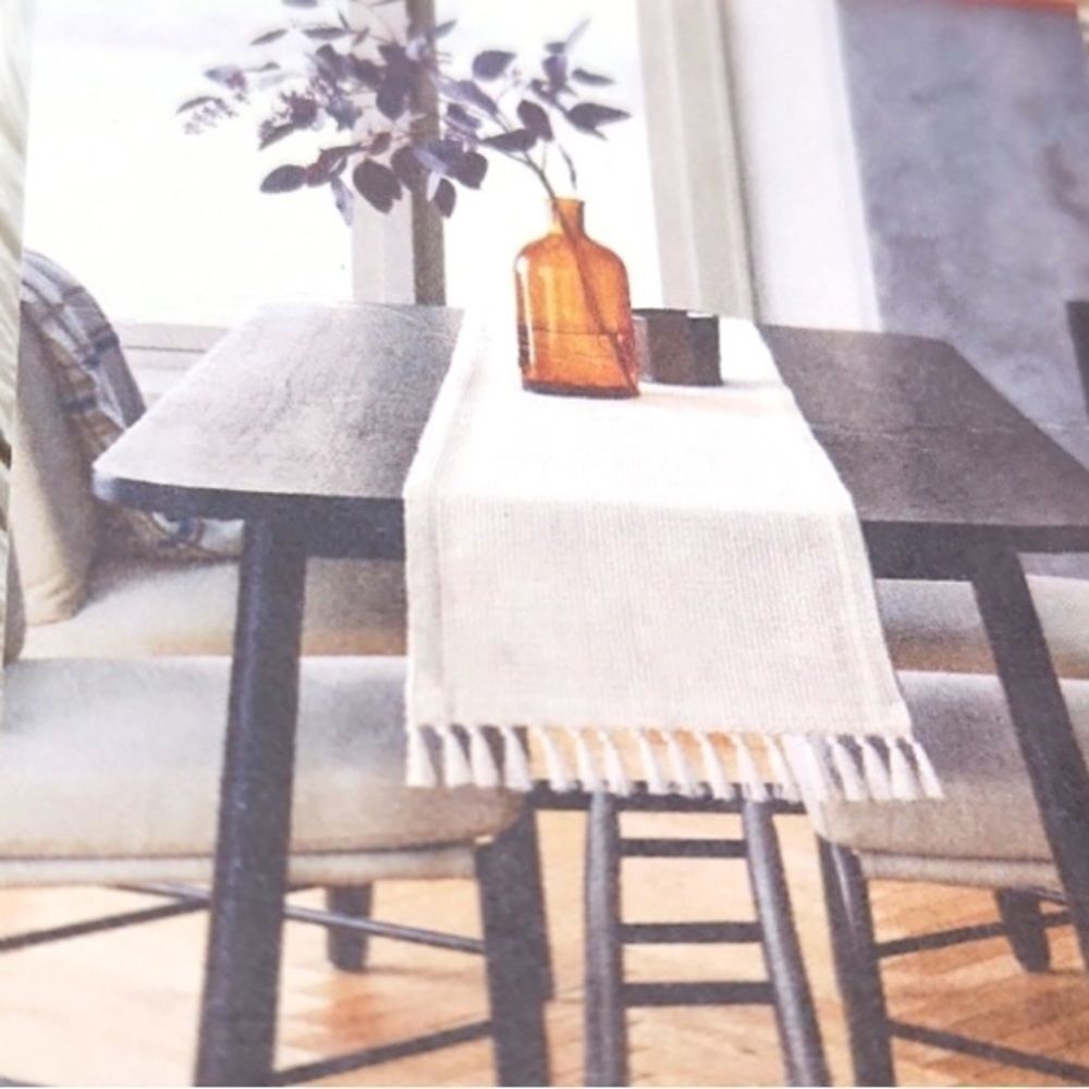 Hearth & Hand Magnolia Ivory Textured Fringed Ends Table Runner